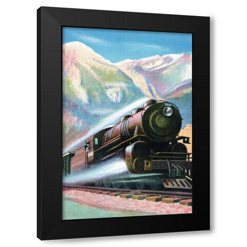 Steaming Full Speed Ahead Black Modern Wood Framed Art Print with Double Matting by Retrotravel