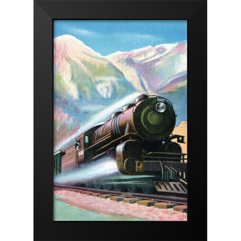 Steaming Full Speed Ahead Black Modern Wood Framed Art Print by Retrotravel