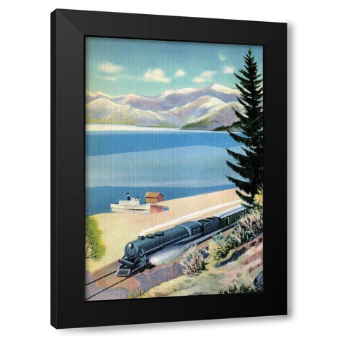Steaming Along the Coast Black Modern Wood Framed Art Print by Retrotravel