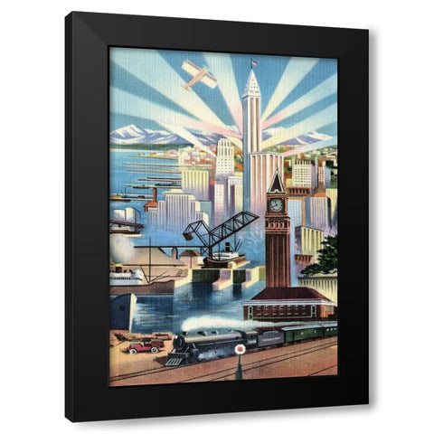 Modern Deco Empire Black Modern Wood Framed Art Print with Double Matting by Retrotravel