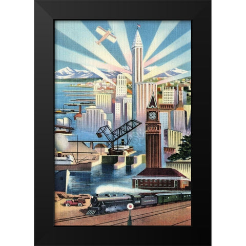 Modern Deco Empire Black Modern Wood Framed Art Print by Retrotravel