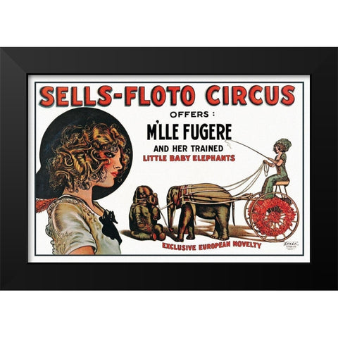 Sells-Floto Circus Black Modern Wood Framed Art Print by Vintage Elephant
