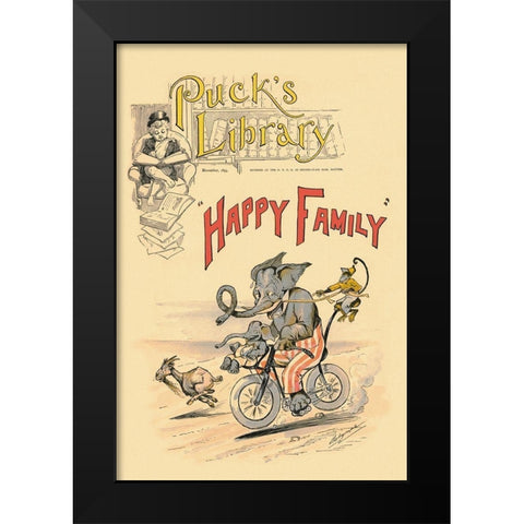 Happy Family Black Modern Wood Framed Art Print by Vintage Elephant