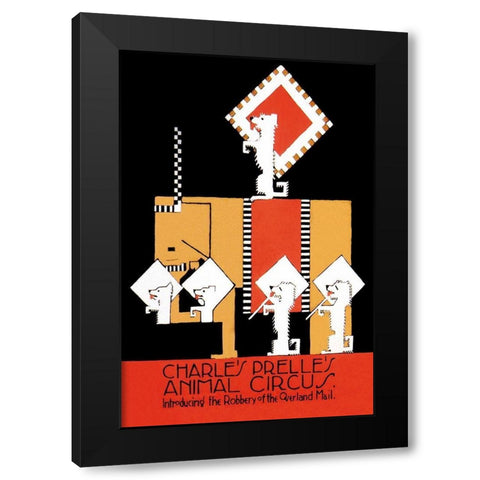 Charles Prelles Animal Circus Black Modern Wood Framed Art Print by Vintage Elephant
