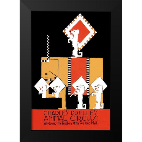 Charles Prelles Animal Circus Black Modern Wood Framed Art Print by Vintage Elephant