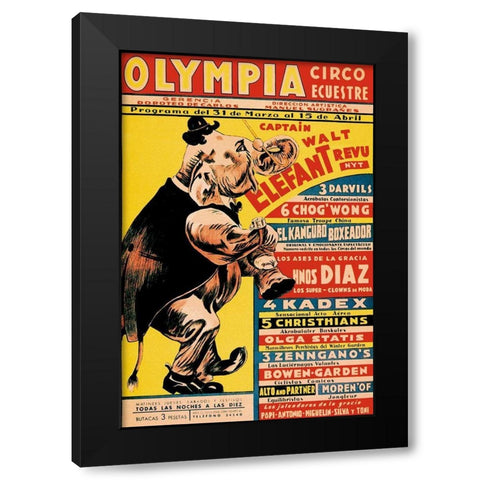 Olympia Circo Ecuestre - Olympia Circus Black Modern Wood Framed Art Print by Vintage Elephant