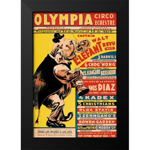 Olympia Circo Ecuestre - Olympia Circus Black Modern Wood Framed Art Print by Vintage Elephant