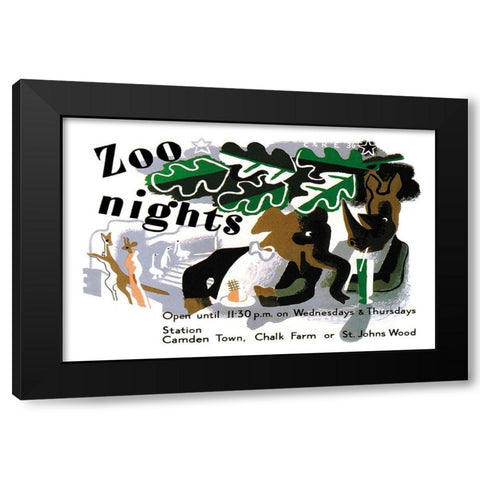 Zoo Nights Black Modern Wood Framed Art Print with Double Matting by Vintage Elephant
