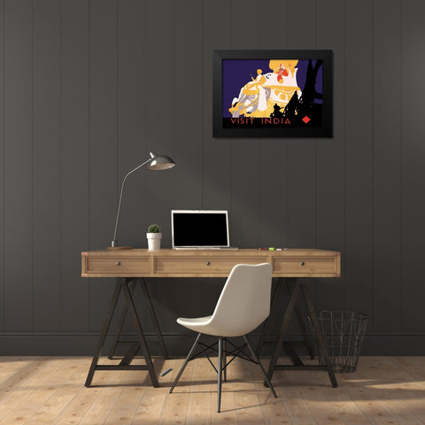 Visit India Black Modern Wood Framed Art Print by Vintage Elephant