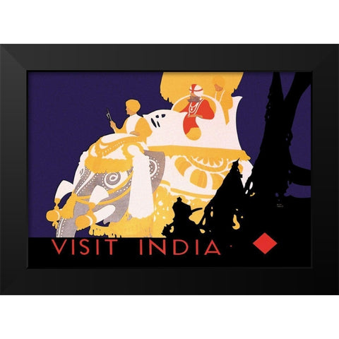 Visit India Black Modern Wood Framed Art Print by Vintage Elephant