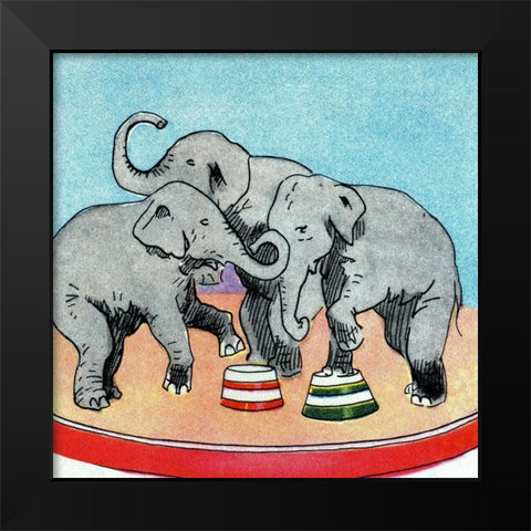 Three Elephants Black Modern Wood Framed Art Print by Vintage Elephant