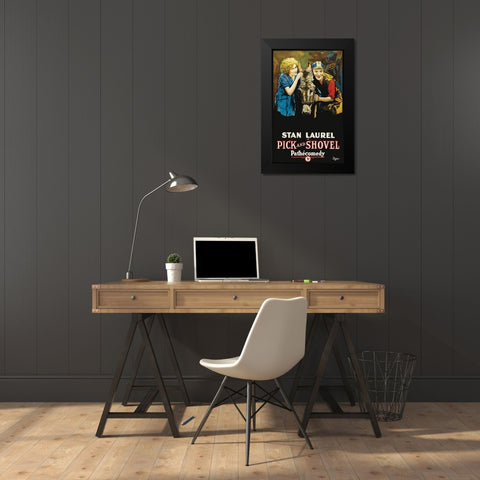 Movie Poster: Stan Laurel in Pick and Shovel Black Modern Wood Framed Art Print by Pathecomdey