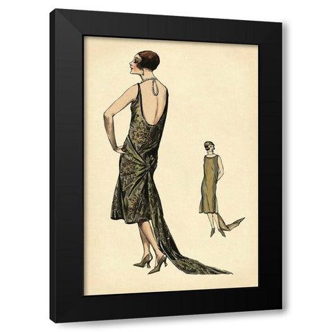 In Pearls Black Modern Wood Framed Art Print by Vintage Fashion