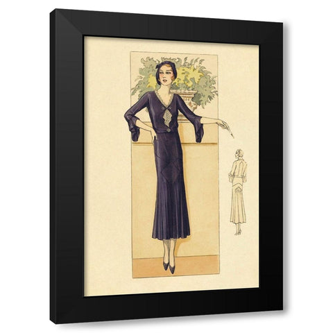 Daytime Dress in Navy Black Modern Wood Framed Art Print by Vintage Fashion