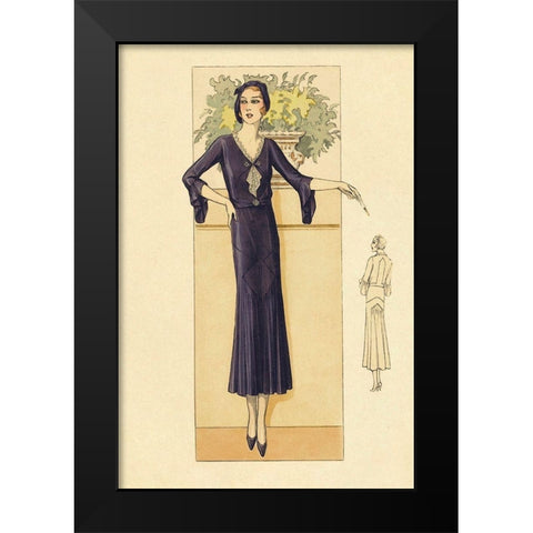 Daytime Dress in Navy Black Modern Wood Framed Art Print by Vintage Fashion