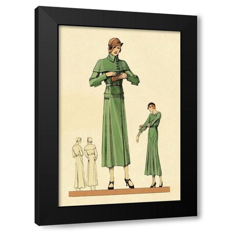 Emerald Dress and Overcoat Black Modern Wood Framed Art Print by Vintage Fashion