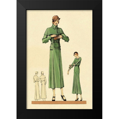 Emerald Dress and Overcoat Black Modern Wood Framed Art Print by Vintage Fashion