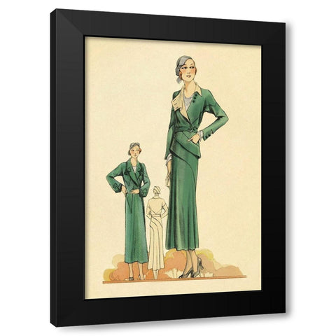 Green Dress and Overcoat Black Modern Wood Framed Art Print with Double Matting by Vintage Fashion