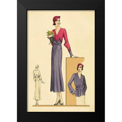Sunday Dress in Periwinkle and Magenta Black Modern Wood Framed Art Print by Vintage Fashion