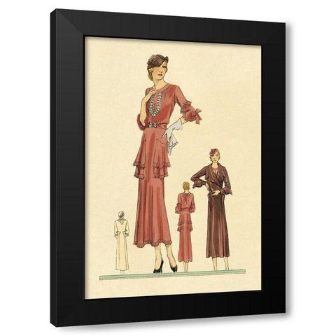 Pink Daytime Dress and Overcoat Black Modern Wood Framed Art Print with Double Matting by Vintage Fashion