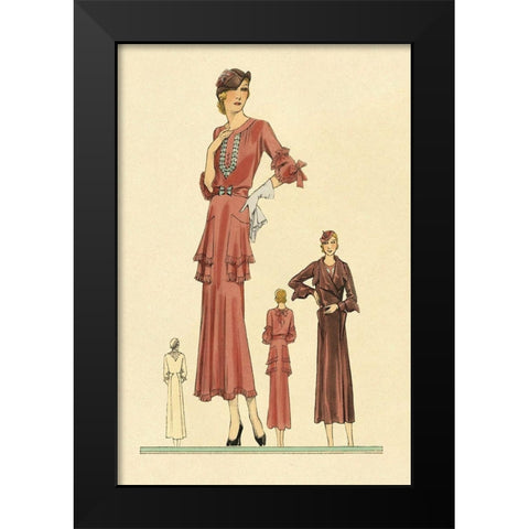Pink Daytime Dress and Overcoat Black Modern Wood Framed Art Print by Vintage Fashion