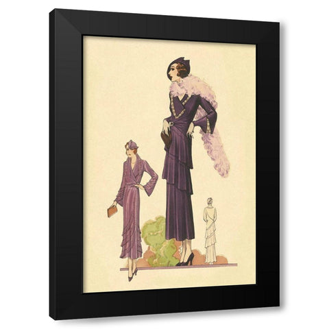 Modern Violet Dress with Boa Black Modern Wood Framed Art Print by Vintage Fashion