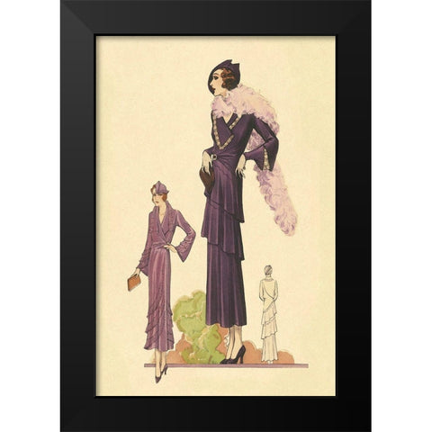 Modern Violet Dress with Boa Black Modern Wood Framed Art Print by Vintage Fashion