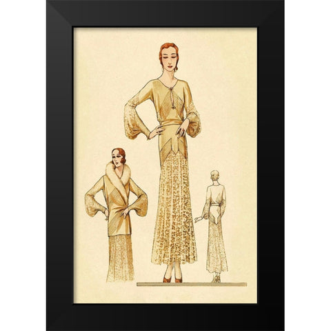 Winter Dress and Overcoat in Yellow Black Modern Wood Framed Art Print by Vintage Fashion