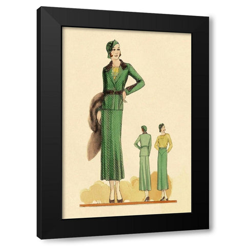 Sophisticated Green Suit with Stole Black Modern Wood Framed Art Print by Vintage Fashion