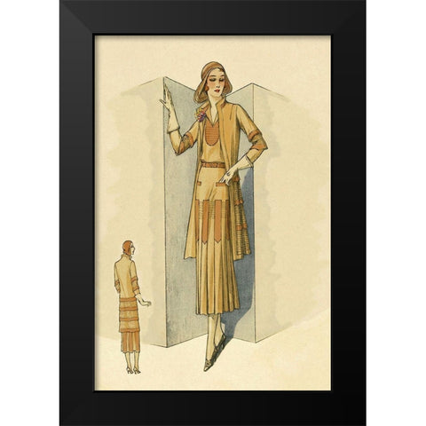 Sophisticated Daywear in Camel Black Modern Wood Framed Art Print by Vintage Fashion