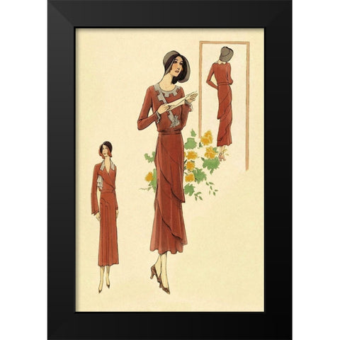 Dainty Fashions in Red Black Modern Wood Framed Art Print by Vintage Fashion