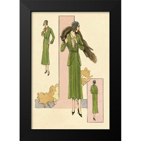 Emerald Suit with Stole Black Modern Wood Framed Art Print by Vintage Fashion