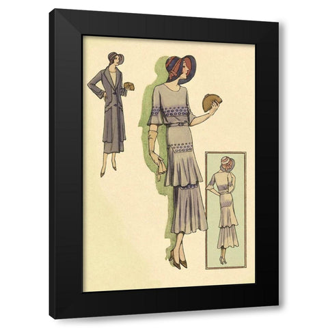 Springtime Dress in Lavender Black Modern Wood Framed Art Print with Double Matting by Vintage Fashion