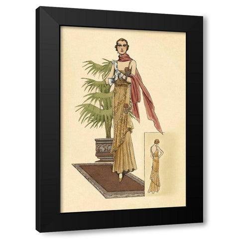 Summer Dress with Pink Wrap Black Modern Wood Framed Art Print by Vintage Fashion