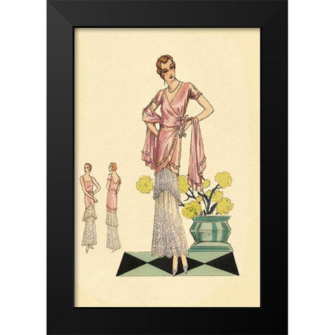 Party Dress in Pink and Blue Black Modern Wood Framed Art Print by Vintage Fashion