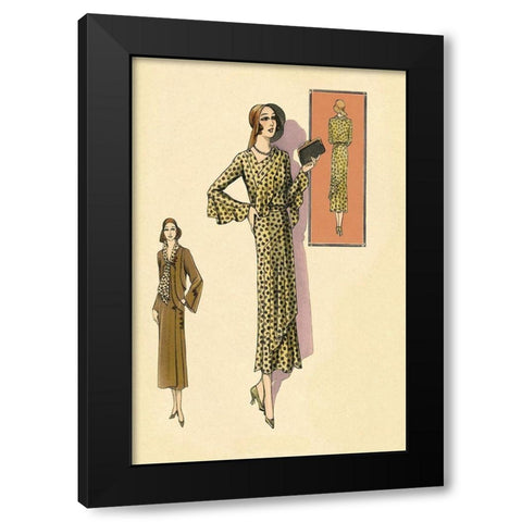 Ruffled Autumn Dress and Overcoat Black Modern Wood Framed Art Print by Vintage Fashion