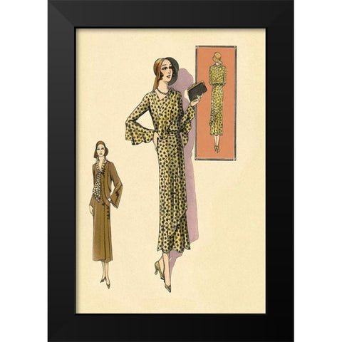 Ruffled Autumn Dress and Overcoat Black Modern Wood Framed Art Print by Vintage Fashion