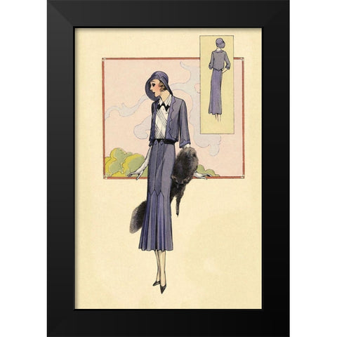 Stylish Blue Suit with Stole Black Modern Wood Framed Art Print by Vintage Fashion