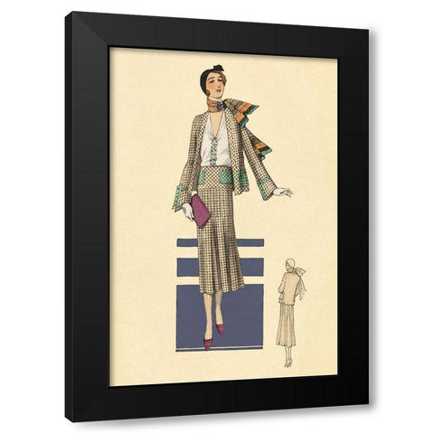 Stylish Daytime Suit and Scarf Black Modern Wood Framed Art Print with Double Matting by Vintage Fashion