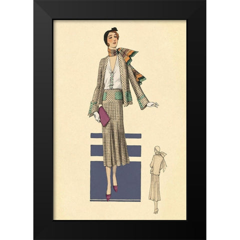 Stylish Daytime Suit and Scarf Black Modern Wood Framed Art Print by Vintage Fashion