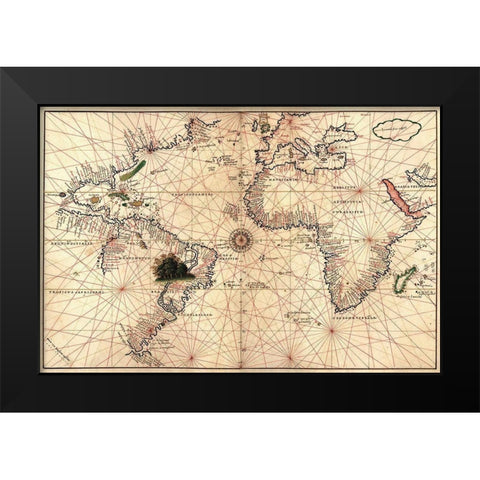 Portolan World Map Black Modern Wood Framed Art Print by Oliva, Joan