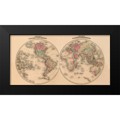 Johnsons World Map Black Modern Wood Framed Art Print by Johnson, A.J.