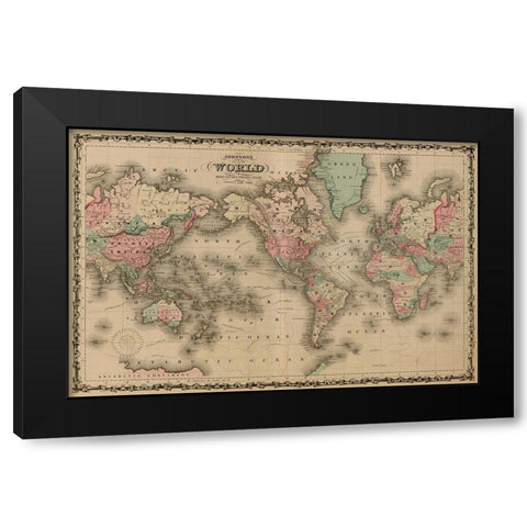 World Map Black Modern Wood Framed Art Print with Double Matting by Johnson, A.J.