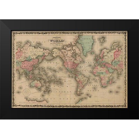 World Map Black Modern Wood Framed Art Print by Johnson, A.J.
