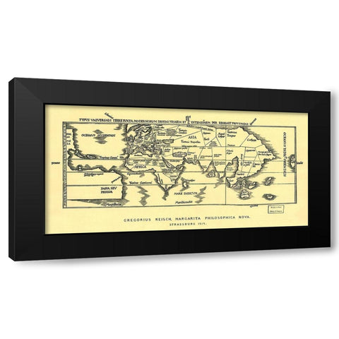 Early World Map Black Modern Wood Framed Art Print by Reisch, Gregor