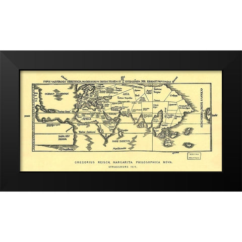 Early World Map Black Modern Wood Framed Art Print by Reisch, Gregor