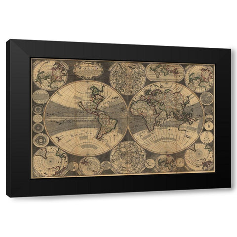 World Map with Planets Black Modern Wood Framed Art Print with Double Matting by Godson, W.