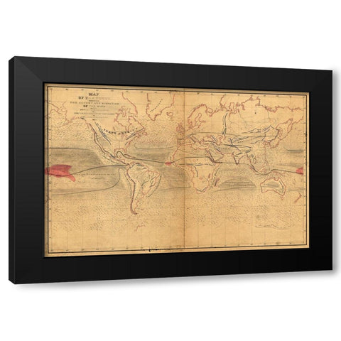 World Winds in Navigation Black Modern Wood Framed Art Print with Double Matting by Wilkes, Captain Charles