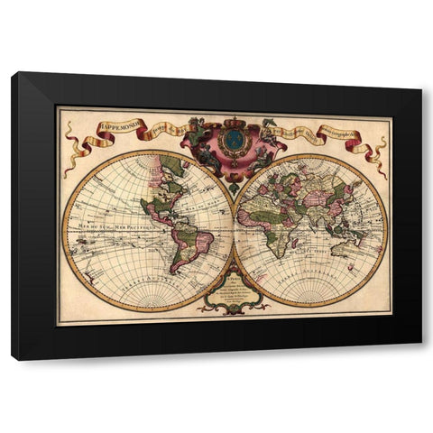 World Map Prepared for then French King Black Modern Wood Framed Art Print with Double Matting by de Lisle, Guillaume