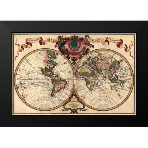 World Map Prepared for then French King Black Modern Wood Framed Art Print by de Lisle, Guillaume